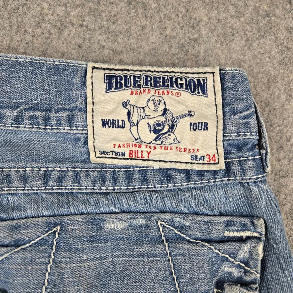 True Religion Billy Jeans Mens 36 Blue Distressed Bootcut Y2K Streetwear Skater
